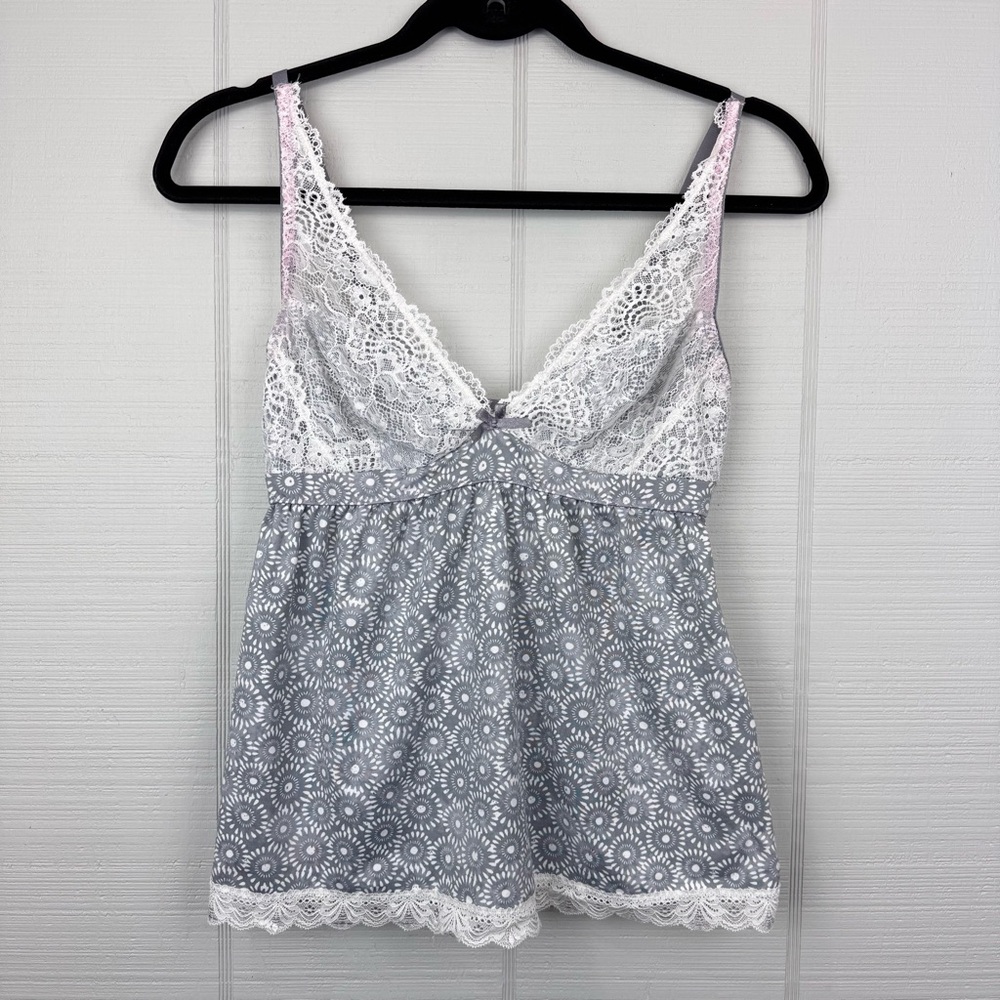 Marilyn Monroe Intimate Sleepwear Babydoll Pajama Tank Top Gray Pattern Lace S